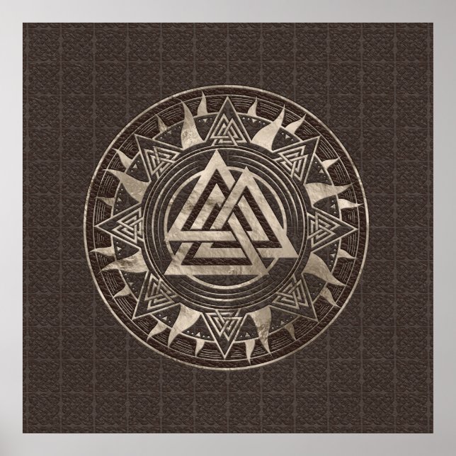 Valknut Symbol - Brun läder och guld Poster (Framsidan)