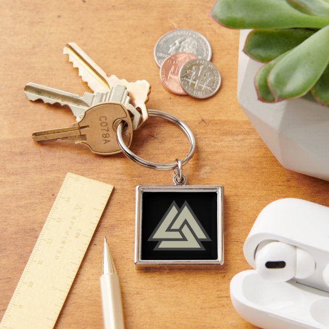 Valknut-symbol Fyrkantig Silverfärgad Nyckelring (Skrivbord)