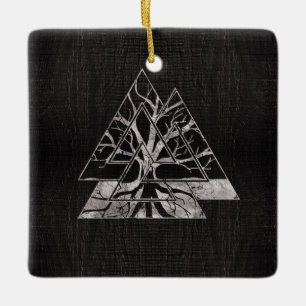 Valknut symbol och livets träd - Yggdrasil Julgransprydnad Keramik