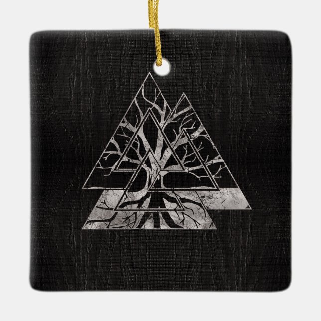 Valknut symbol och livets träd - Yggdrasil Julgransprydnad Keramik (Framsida)