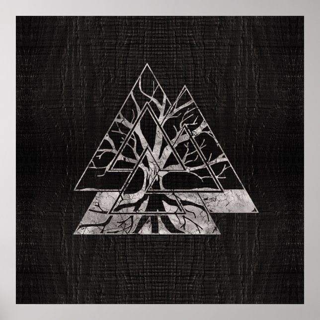 Valknut Symbol och Livets träd-Yggdrasil Poster (Framsidan)