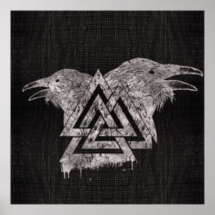 Valknut Symbol och Raven Poster