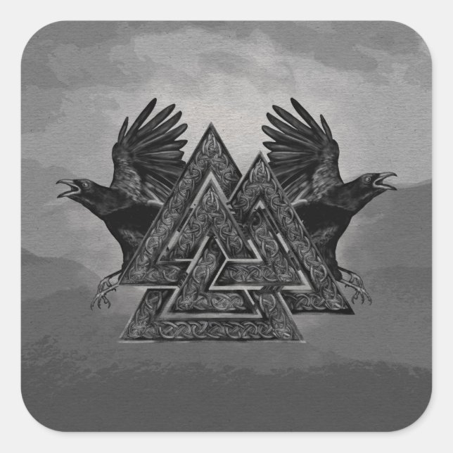 Valknut Symbol och Ravens Fyrkantigt Klistermärke (Framsida)