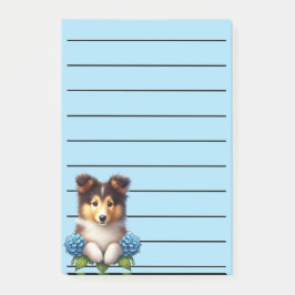 Välkomlig Collie Puppy med Blåa blommor Post-it Block