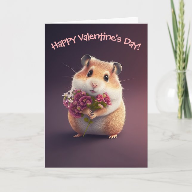 Välkomlig Hamster med blommor för Alla hjärtans da Helgkort (Framsida)