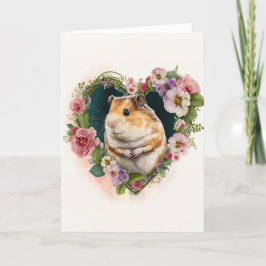 Välkomlig Hamster med Rosa Flowers Valentindag Helgkort