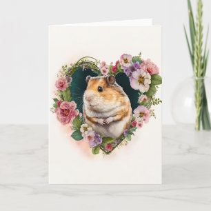 Välkomlig Hamster med Rosa Flowers Valentindag Helgkort