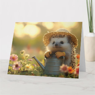 Välkomlig Hedgehog Gardener i Flower Fält Kort