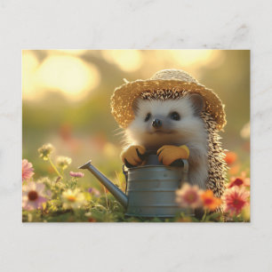 Välkomlig Hedgehog Gardener i Flower Fält Vykort