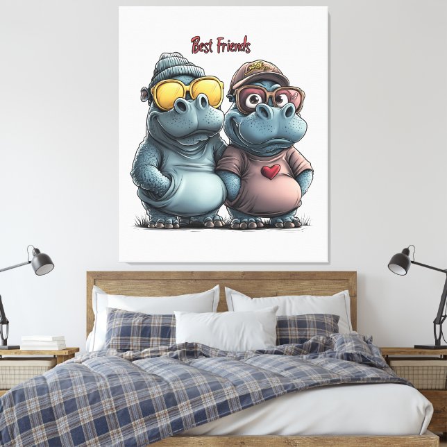 Välkomlig Hippo Best Friends Wall Art Canvastryck (Insitu (sovrum))