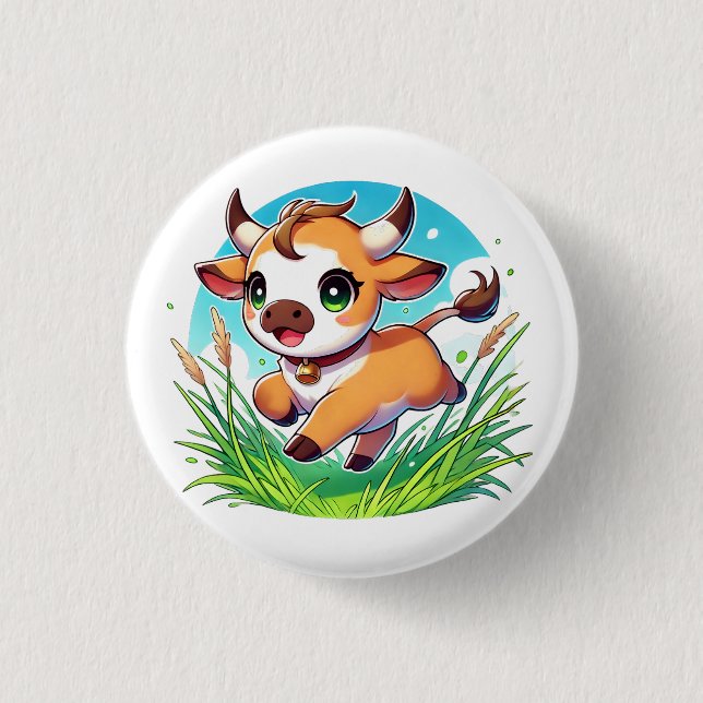 Välkomlig kalv som med glädje passerar genom fält knapp (Framsida)