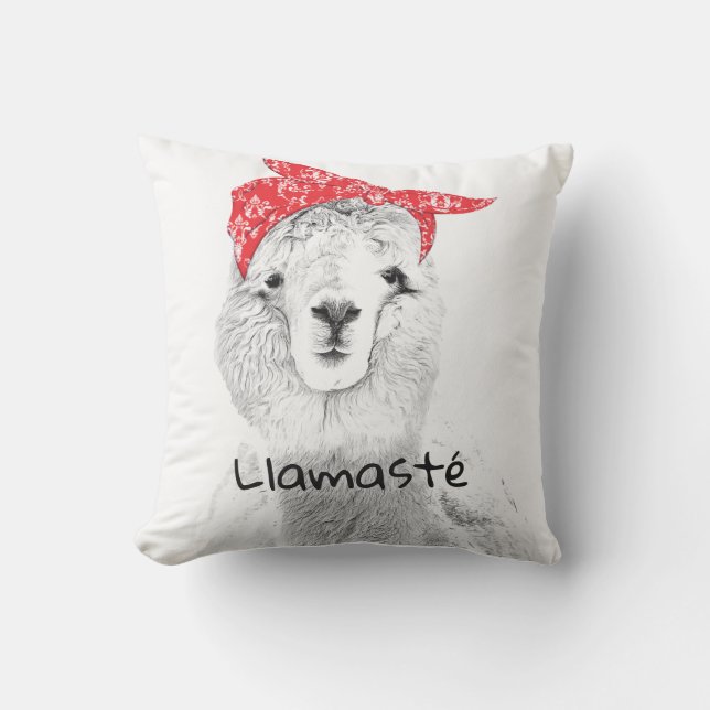 Välkomlig Llama som har en röd Bandana Kudde (Framsida)