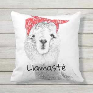 Välkomlig Llama som har en röd Bandana Kudde