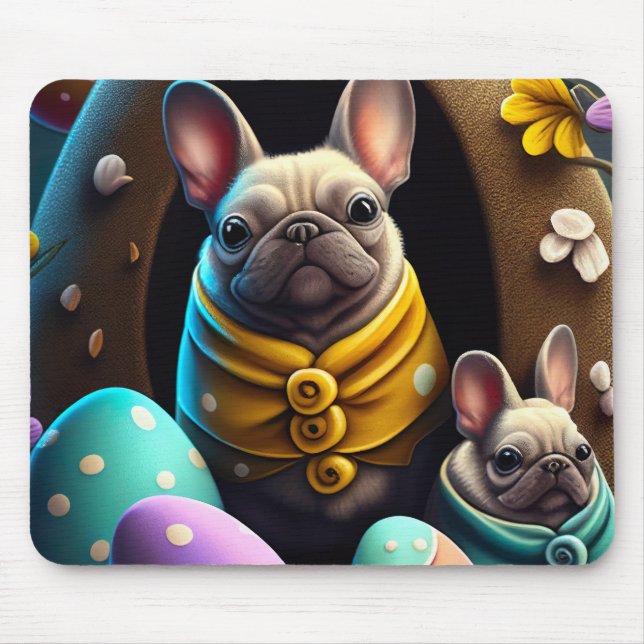 Välkomlig pug med Påskägg A Festive and Cute Musmatta (Framsidan)