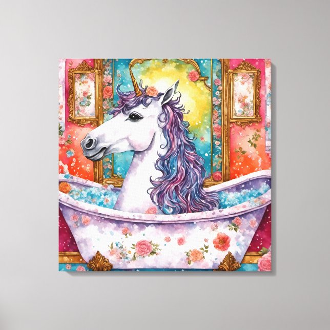 Välkomlig Unicorn i Bath Canvastryck (Framsida)