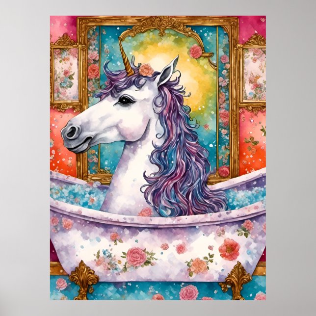 Välkomlig Unicorn i Bath Poster (Framsidan)