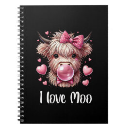 Välkomlig Valentine Highland Cow (vit text) Anteckningsbok