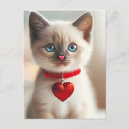 Välkomlig Valentine Kitten med hjärta på Collar Vykort