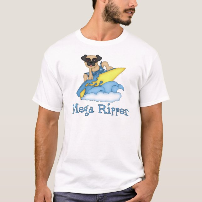 Välkomliga Mega Ripper Pug Surfer Tees, Gåvor Tee (Framsida)