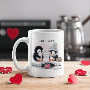 Välkomliga Valentine Watercolor Ice Fishing Pengui Kaffemugg