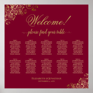 Välkommen! 10 Bord Guld på burgundssätesdiagram Poster
