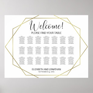 Välkommen! 21 Bord Guld Geometrisk Placeringsplan Poster