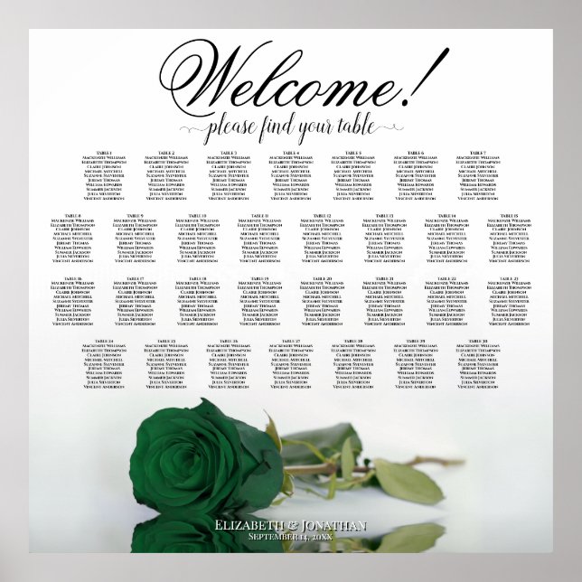 Välkommen! 30 Bord Emerald Grönt Ro Sittdiagram Poster (Framsidan)