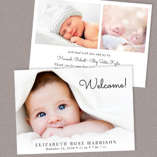 Välkommen 3 Photo Collage Baby Birth Meddelande