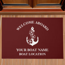 Välkommen Aboard Boat Namn Blommigt Anchor Maroon