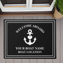 Välkommen Aboard Heart Anchor Boat Namn Black