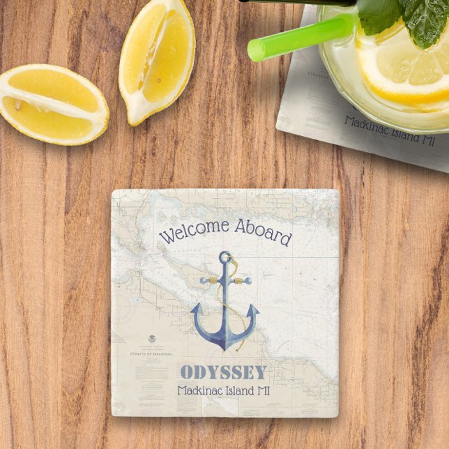 Välkommen Aboard 🌊 Mackinac Island Michigan Stenunderlägg (Welcome Aboard 🌊 Mackinac Island Michigan Stone Coaster
)