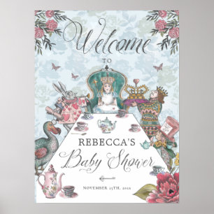 Välkommen Alice i Wonderland Tea Party Baby Shower Poster