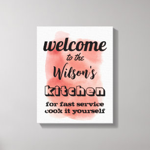 Välkommen anpassningsbar köksocitat humor wall art canvastryck