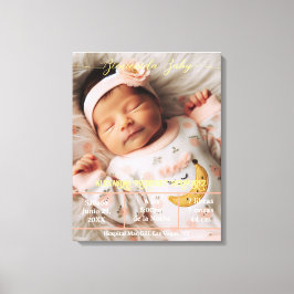 Välkommen Baby | Anpassningsbar Foto Newborn Stats Canvastryck