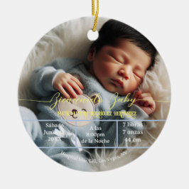 Välkommen Baby | Anpassningsbar Foto Newborn Stats Julgransprydnad Keramik