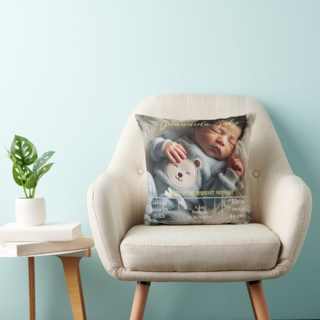 Välkommen Baby | Anpassningsbar Foto Newborn Stats Kudde (Stol)