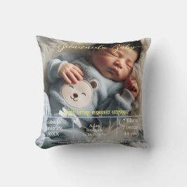 Välkommen Baby | Anpassningsbar Foto Newborn Stats Kudde