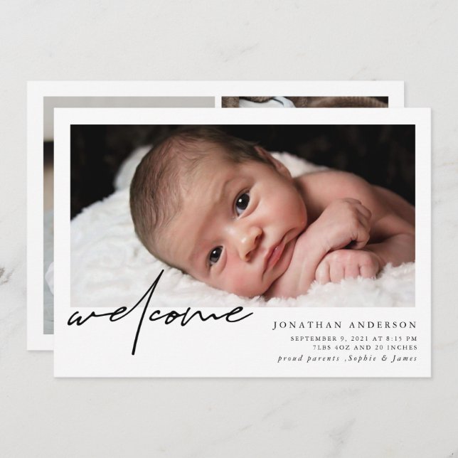 Välkommen Baby Birth-meddelande Meddelande (Fram/baksida)