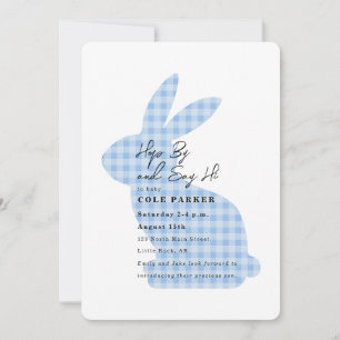 Välkommen Baby Blue Gingham Kanin Bebis Shower Inbjudningar