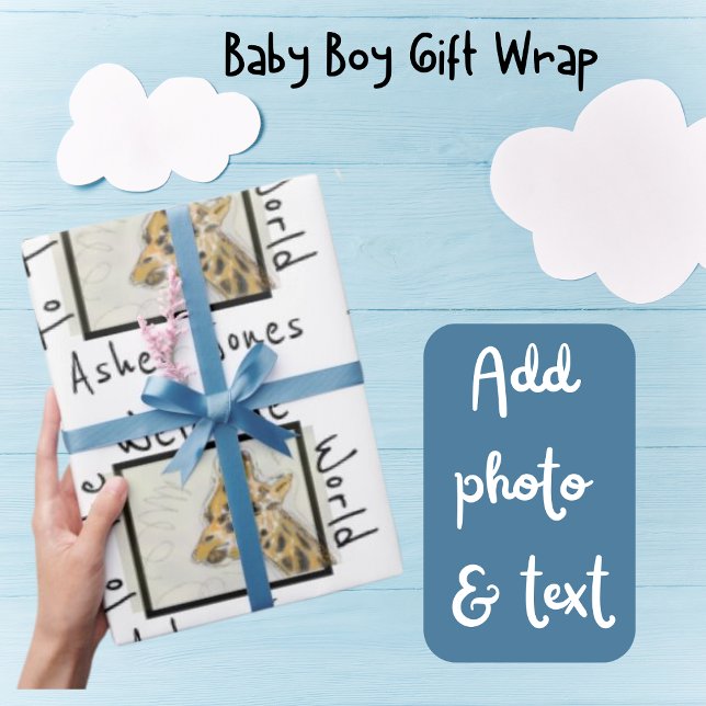 Välkommen Baby Cute Giraffe Presentpapper (Personalized Baby Shower Wrapping Paper (original art giraffe).)