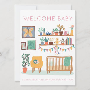 VÄLKOMMEN BABY Cute Nursery Kön Neutral Congrats Kort