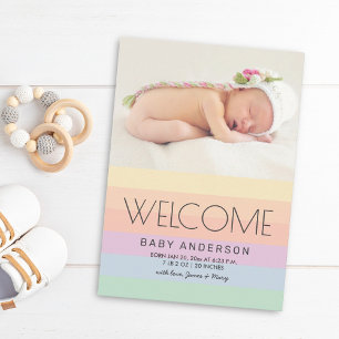 Välkommen Baby Elegant Pastel Rainbow Photo Birth Meddelande