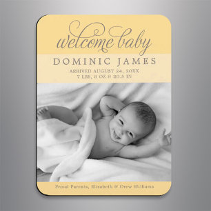 Välkommen Baby Elegant Photo Birth-meddelande Magnet