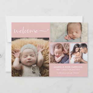 Välkommen Baby Fotosammanställning Dammtrosa Födel Meddelande