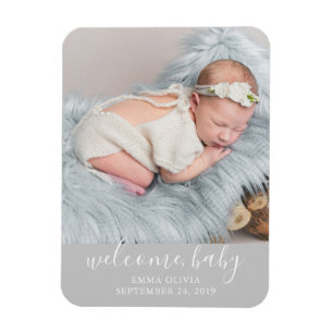 Välkommen, Baby Grått Birth Announcement Photo Magnet