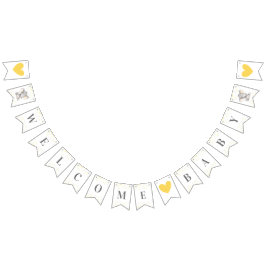 Välkommen Baby Gult Grått Elephant Shower Sprinkle Vimplar