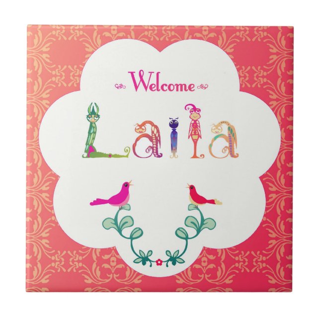 Välkommen baby Laila:. Kakelplatta (Framsidan)