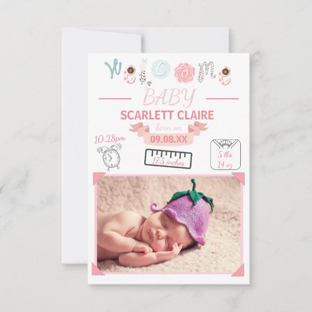 Välkommen Baby med Teckning - 3x5Födelsemeddelande Meddelande (Framsida)