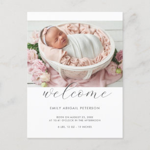 Välkommen Baby Modern Chic Foto Birth-meddelande Vykort