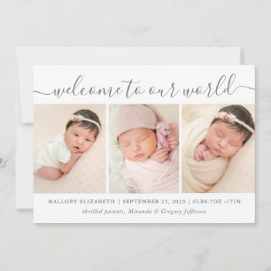 Välkommen Baby Modern Photo Collage Birth Meddelande
